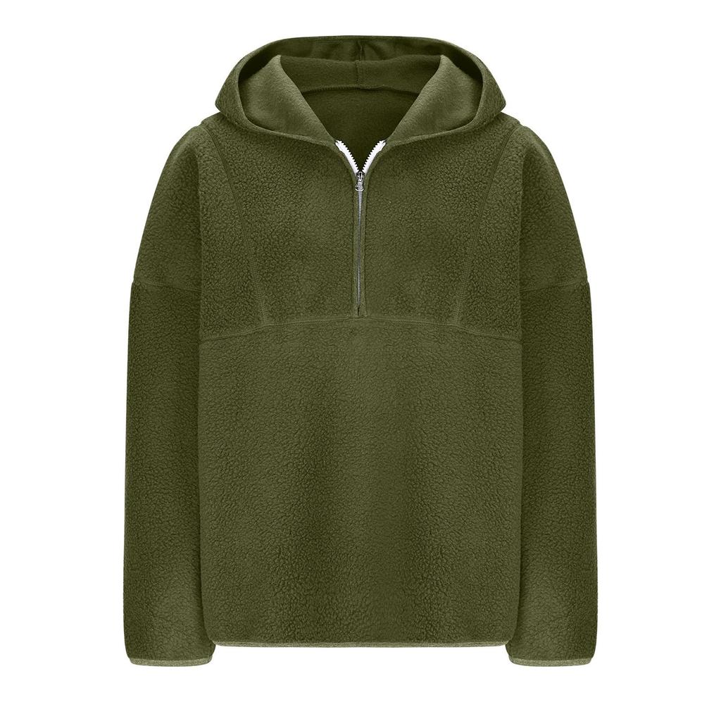 Women's Fashionable Solid Color Long Sleeved Pocket Zipper Hooded Sweatshirt Pullover Sweatshirt Top