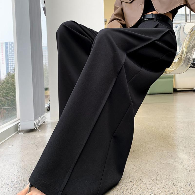 Dopamine High-Waisted Drapey Floor-Length Wide-Leg Trousers for Women - Korean Style Casual Suit Pants (Spring/Fall)