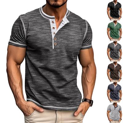 Men Henley Short Sleeve T Shirt Casual Slim Fit Button Down Crew Neck Lightweight Soft Knit Top Tee
