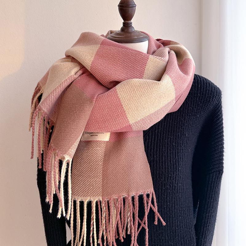 Exquisite The Striped Checkered Large Shawl Exudes An Elegant and Noble Style. It Is A Warm Autumn and Winter Scarf with A High End Touch 