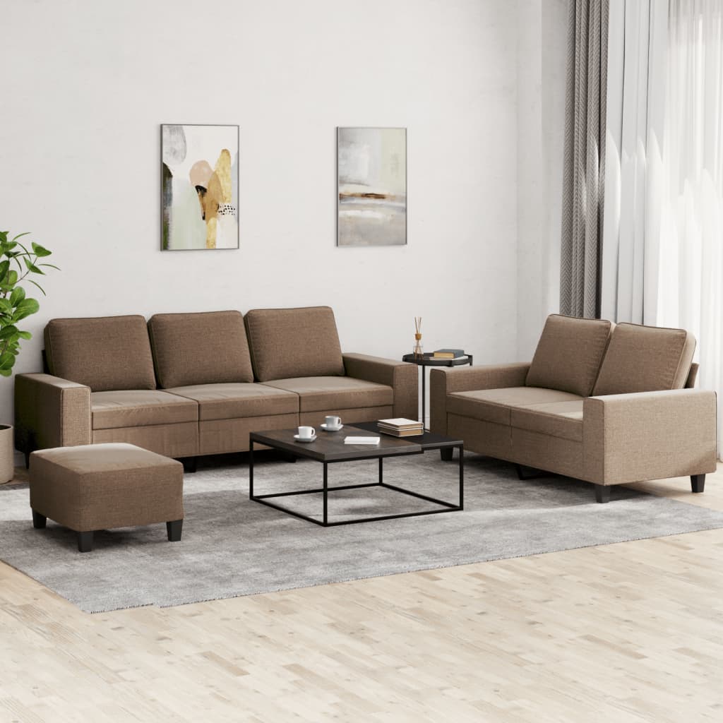 3 Piece Sofa Set Brown Fabric
