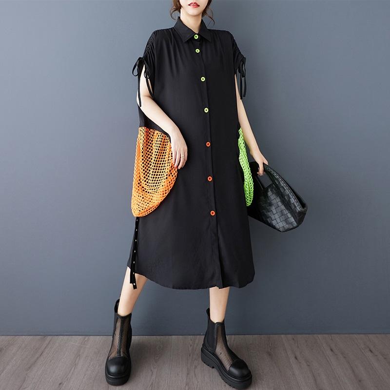 Short Sleeve Plus Size Black Vintage New In Dresses for Women Casual Loose Long Summer Shirt Dress