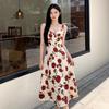 Red Rose Floral Dress Women's Summer New Muse Fan Sexy Super Fairy Fashion Foreign Style Suspender Dress