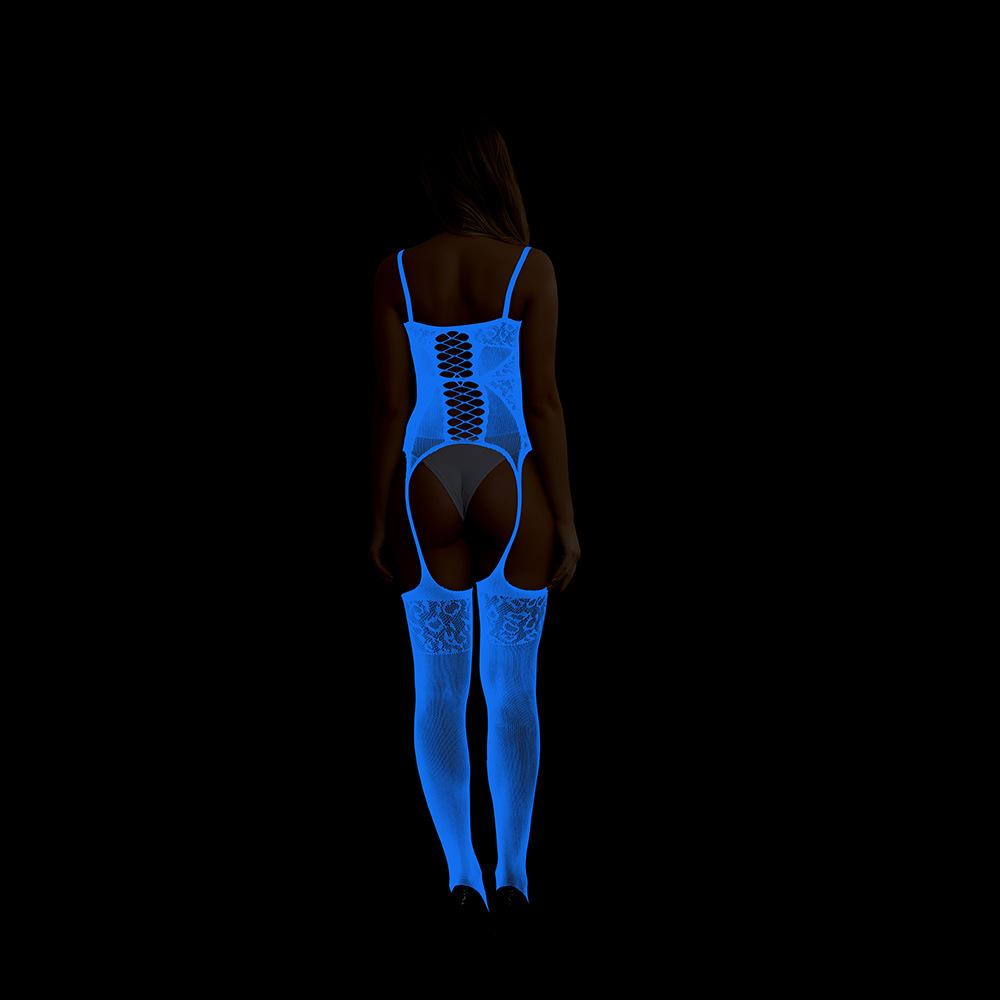 Sex underwear blue light sexy suspenders net socks luminous light non-slip temptation one-piece stockings y