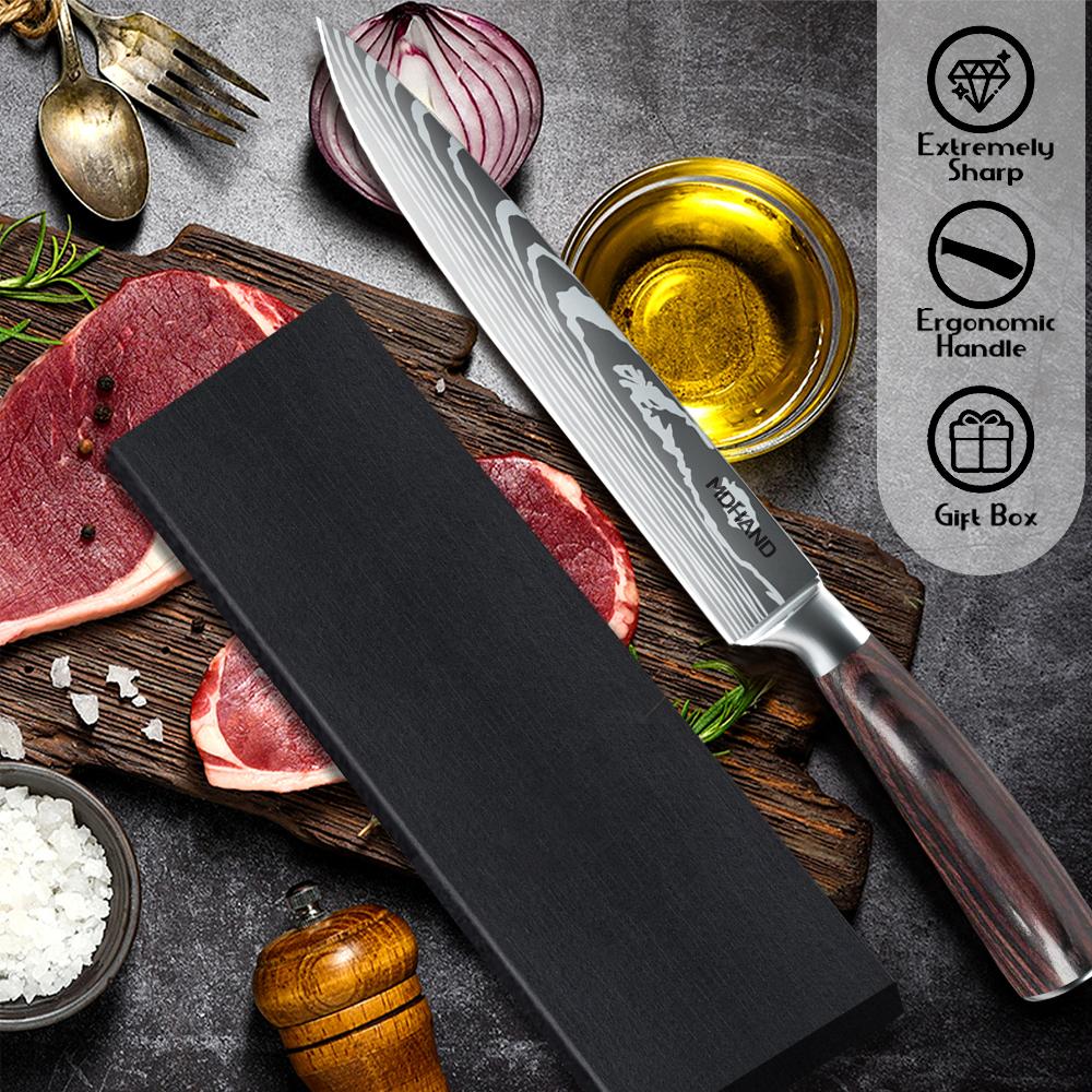 ZENG Japanese Sharp Kitchen Chef Knife  Laser Damascus Pattern Chef Knife High Carbon Stainless Steel Fruit Slicing Knife