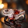 Cute Female Rose Red Zircon Stone Ring Gold Color Engagement Charm Wedding  For Women