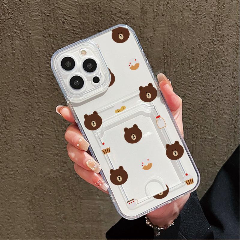 Card Slot Holder Silicone Wallet Pocket Case For iPhone 14 16 15 Infinix Note 30 Pro Oppo Reno 12F 13F Samsung A54 A34 A24 Cover Clear Phone Bumper