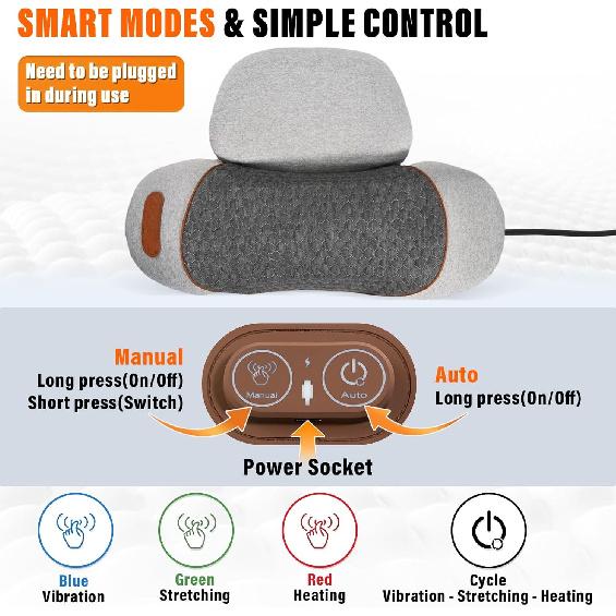3-in-1 Neck Massager Pillow, Pillow Massage Neck Hump Ergonomics Neck Massager for Pain Relief Deep Tissue with Heating Traction & Vibration Massage