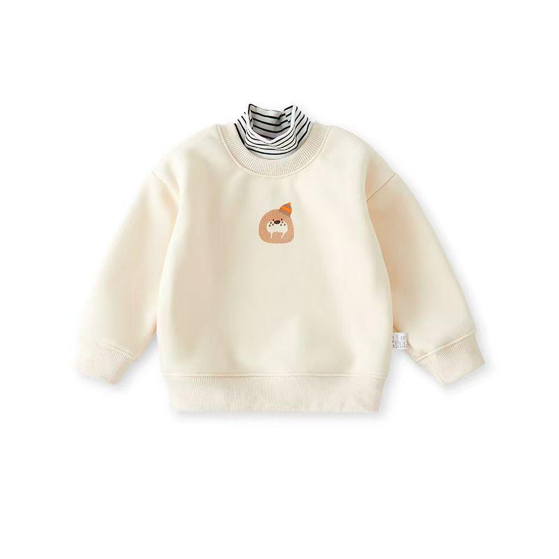 Kids' High-Neck Fleece Sweatshirt: Autumn/Winter Layered Style for Toddlers & Older Children
