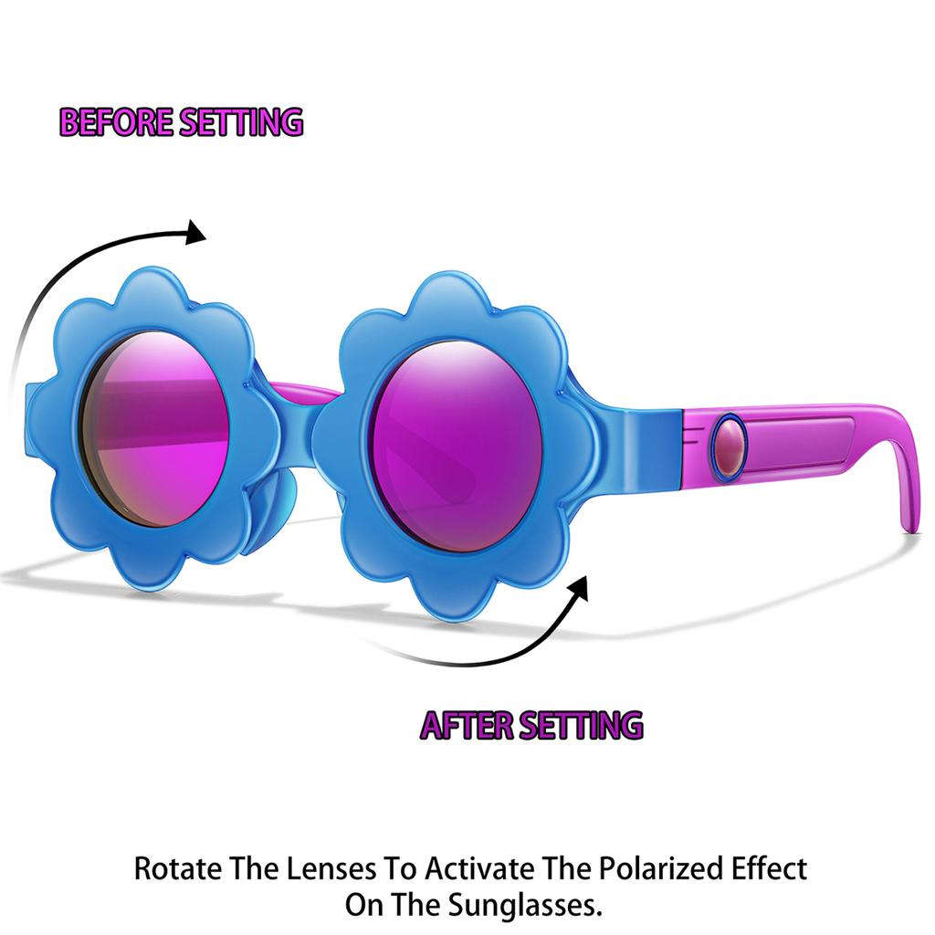 Kids Sunflower Round Sunglasses Cute Cartoon Rotation Lenses Fashionable Vintage Eyewear Party Shades