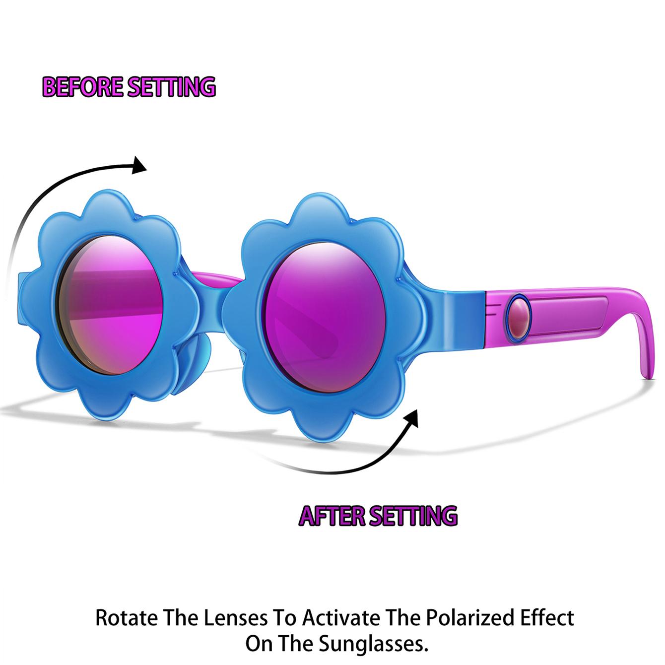Kids Sunflower round Sunglasses Cute Cartoon Rotation Lenses Trendy Styley Classic Vintage Glasses Party Sunglasses