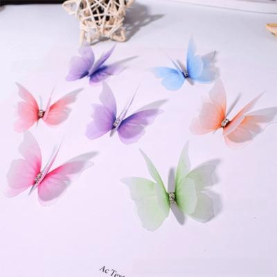 50Pcs 3D Organza Fabric Butterfly Appliques Double-layer Jelly Color Chiffon Butterfly Embroidered Patches Translucent
