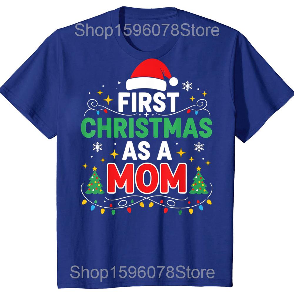 

Первое Рождество в роли мамы Семейные парные футболки «Первое Рождество» Мужские 100% хлопок Свободные Оверсайз С круглым вырезом Хип-хоп футболка 2XL