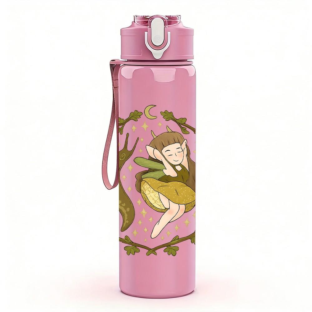 1PC Wreath Forest Fairy Art 750ml Color Plastic Sports Water Bottle Leakproof Flip Straw Lid Suitable for Sports Office Home Use