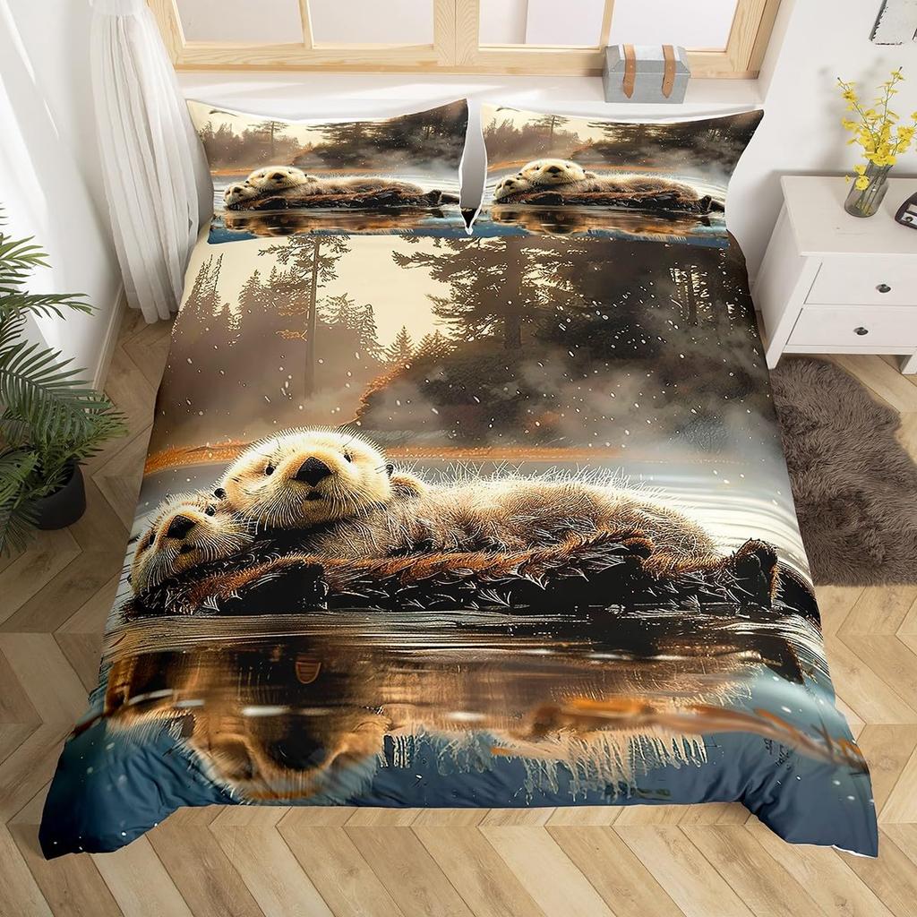 Sea Otters Duvet Cover Set For Kids Boys Girls Lightweight Quilt Covers Bedroom Decor Ocean Sea Life Themed Bedding Set No Quilt