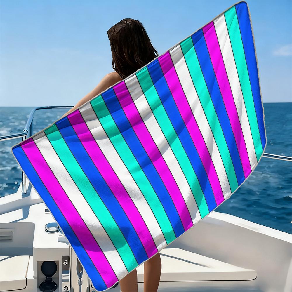 Neon Stripes Beach Towel Ultra-fine Fiber Quick Drying Absorbent Beach Swimming Vacationvacation Essentials Gifts