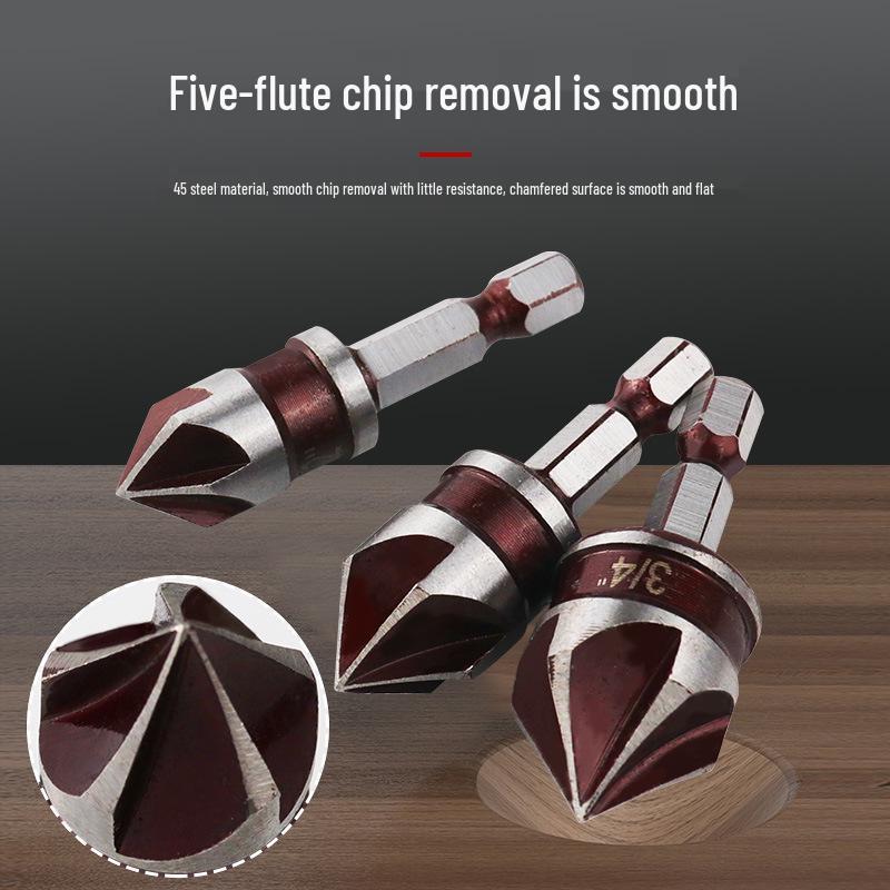 Hex Shank 5-Flute 82° Countersink Set for Plastic & Wood Boards