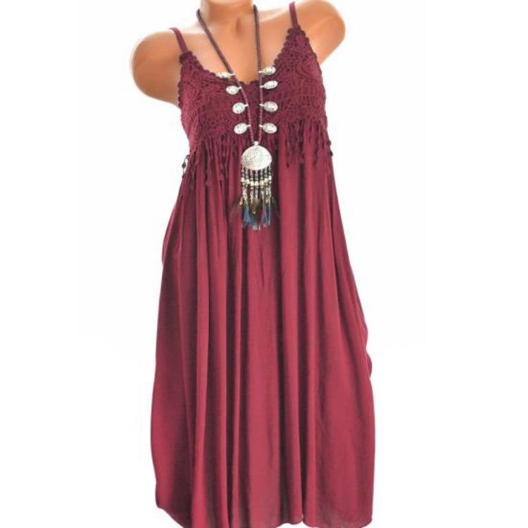 Summer Casual Vintage Maxi Dress Women Solid Color Lace Flower Ruffle Sleeveless
