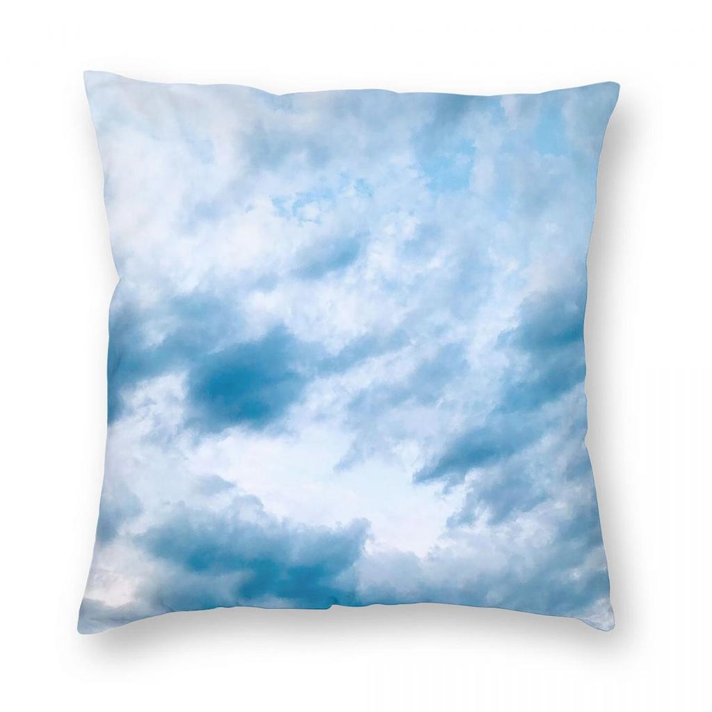 Federa per Cuscino Cielo Blu Nuvoloso Poliestere Lino Velluto Zip Decorativa Creativa Copricuscino per Auto Vendita all'Ingrosso