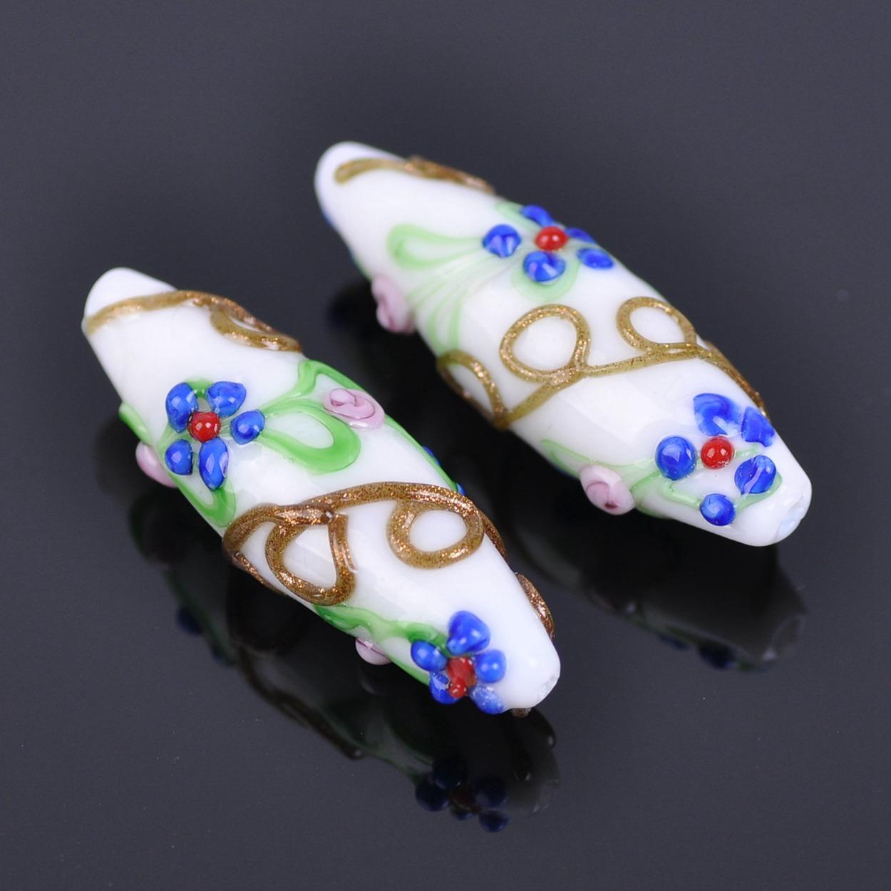 

5 шт. 45x13 мм Большие овальные регби Ручной работы Цветочные Лэмпворк Стеклянные Свободные Бусины для Изготовления Ювелирных Изделий DIY Фурнитура 45x13mm-5pcs