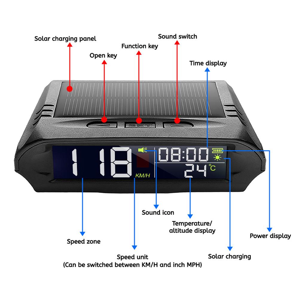 Car Electronic HUD X98 Solar Digital Speedometer Gauge MPH KM/H Windshield Speed Projector Security Alarm Wireless Universal