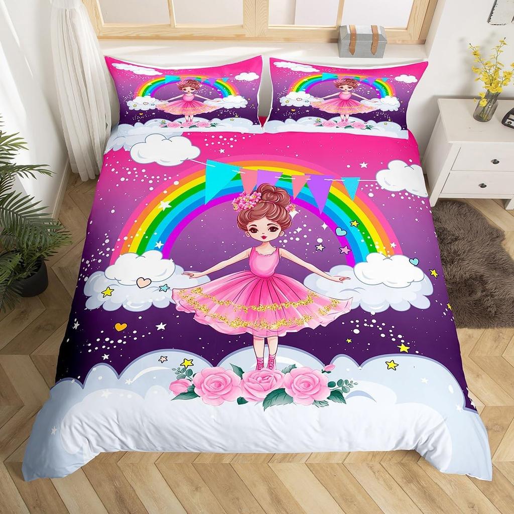 Cartoon Ballet Girl Duvet Cover Twin Queen Size Sport Theme Bedding Set Soft Microfiber Dancer Comforter Cover With 2 Pillowcase