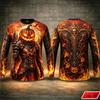 Herren Halloween Kürbis Ritter 3D Druck Langarm T-Shirt Krieger Feuer Grafik Tee Rundhals Neuheit Party Feiertag Lässiges Oberteil