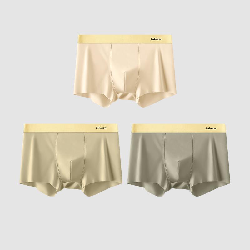 MiiOW 3pcs Ice Silk Men's Panties 7A Conductive Antibacterial Men Underwear Summer Sexy Seamless Boxer Shorts L-4XL