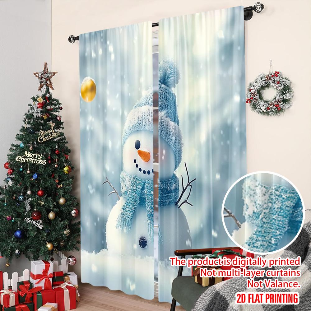 2pcs 2D Flat Printing Merry Christmas Popular Curtain Snowman Christmas 01 Machine Washable Fabric Without Electricity Birthday