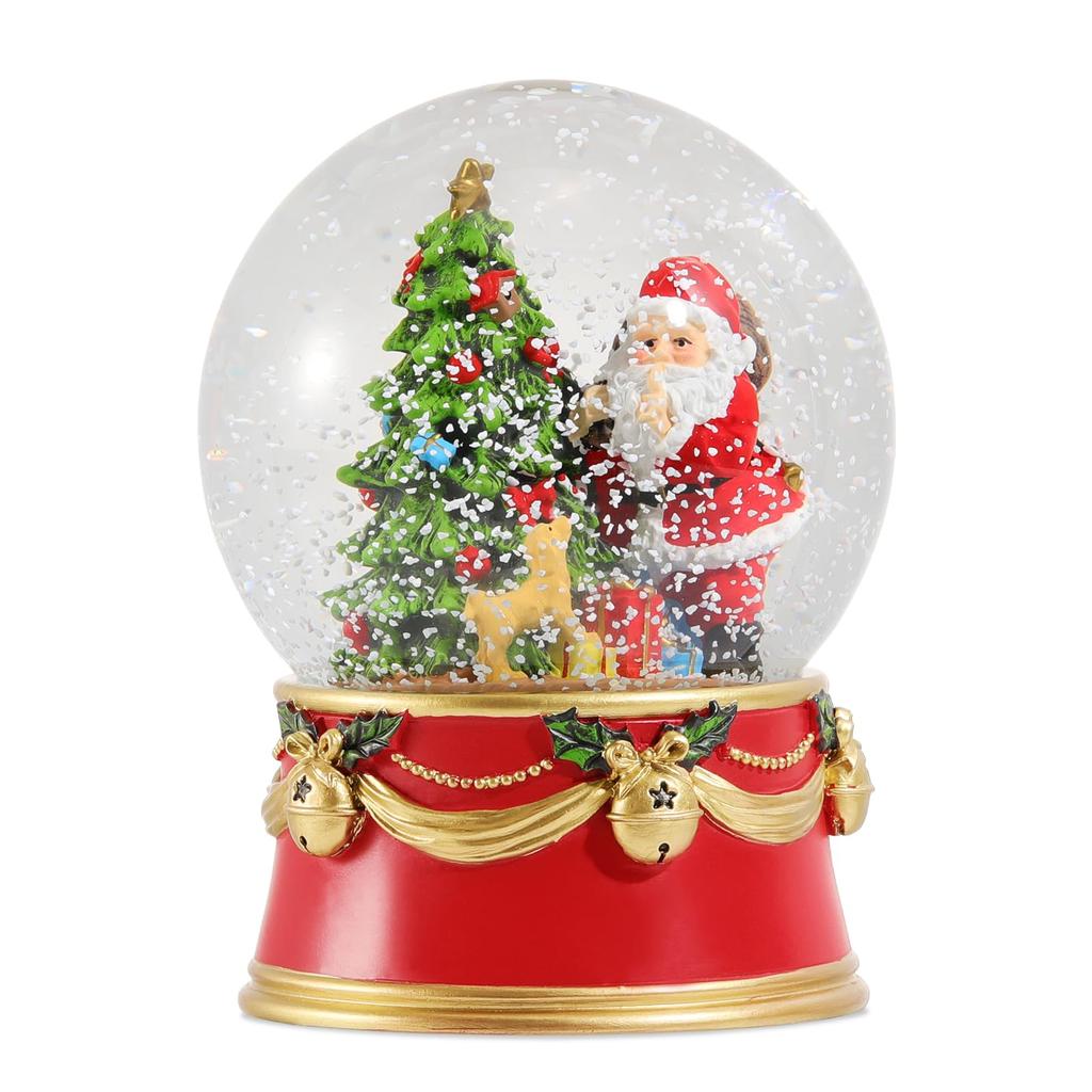 Lewondr Snow Globe with Santa and Christmas LED Christmas Home Room Christmas Santa Decorating the Christmas Red Tree, Built-in Lights, Object, Decor,