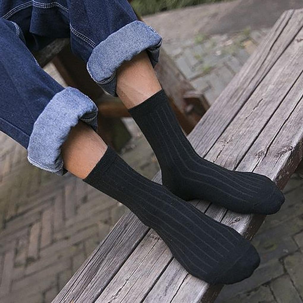 Winter Cozy Men's Mid-Calf Socks Wool Daily Casual Black