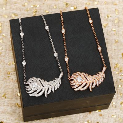 Hot Brand Vintage Full Diamond Women's Necklace Luxury Jewelry for Women Feather Designer Pendant Pure 925 Silverparty  Necklace
