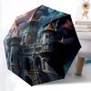 1ks Automatický deštník Fantasy hrad - 8 žeber Přenosný skládací Černá železná konstrukce pro venkovní použití, Pláž, Cestování, Plážový deštník003