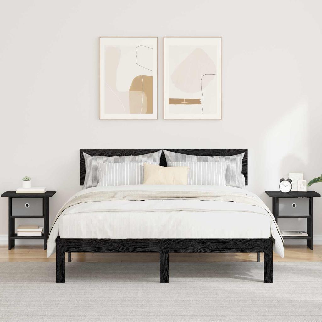 Nightstand Set of 2 Black Oak Effect 41 X 40 X 45 Cm