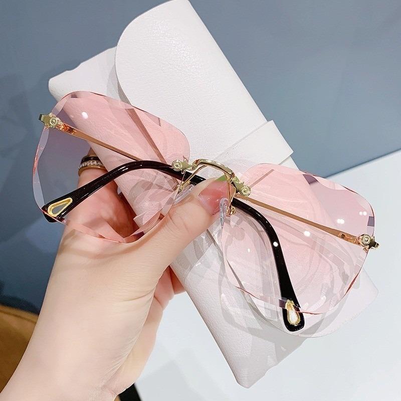 Women Rimless Sunglasses Ocean Lens Irregular Frame UV Protection
