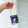 For Samsung Galaxy Z Flip5 5G Hinge Design Lacquered Flower Pattern PU Leather+PC Case with Pearl Chain