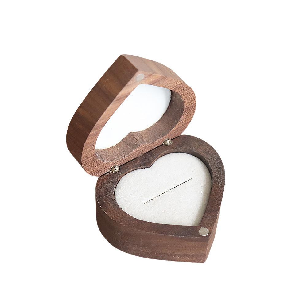 Wedding Heart Rings Holder Anti-collision Rings Bearer Box Simple Walnut Wood Rings Box  Propose