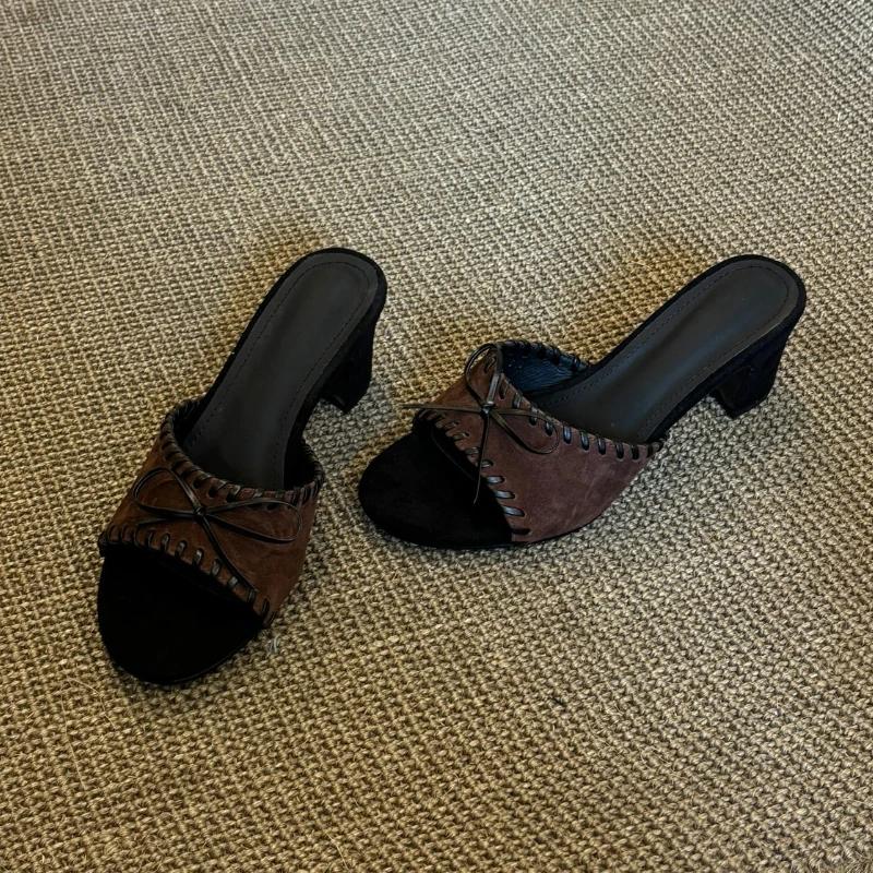 

Мода Высокие Каблуки Женские Тапочки Лето Бант Обувь на Каблуке Дизайнер Ретро Сандалии 2025 Новая Мода Массивные Туфли Лодочки Платье Zapatillas Mujer 40