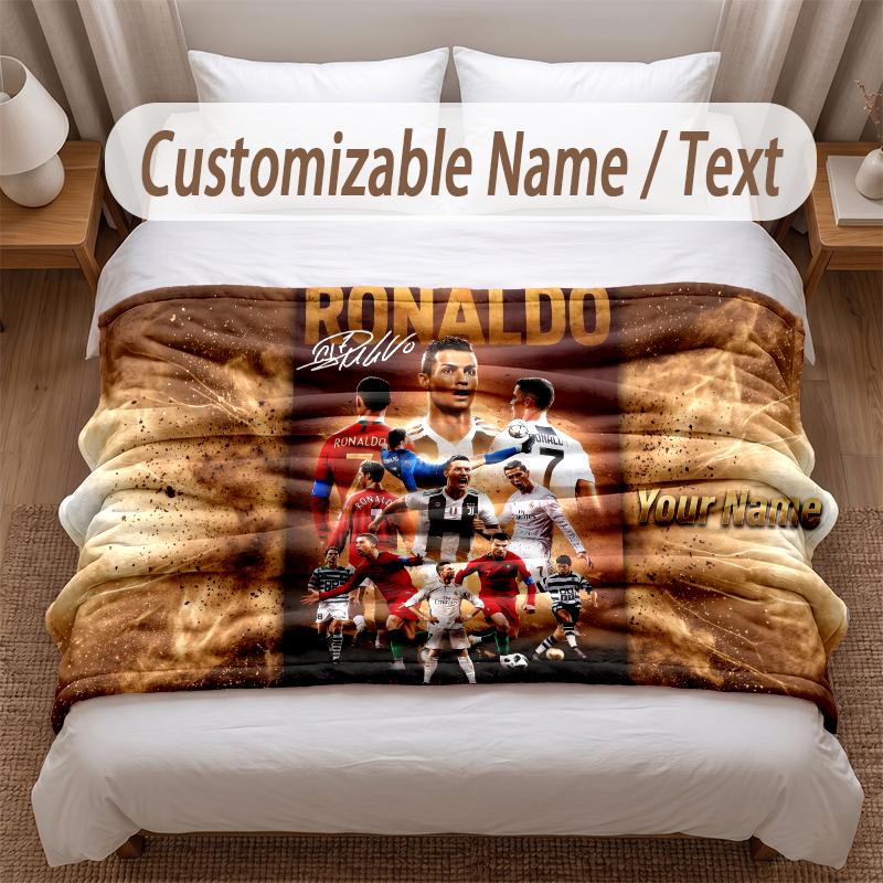 Pătură Flanelă Imprimată Cristiano Ronaldo Text Nume Personalizat Pătură Moale Caldă Pentru Dormitor Cadou de Sărbători