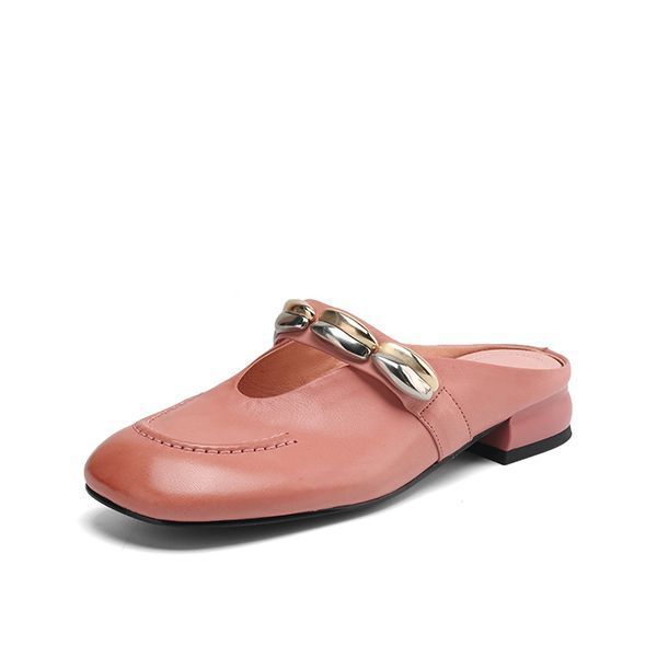 Great Good To Wear Bag Head Cool Slippers Women's 2025 Summer Wear Fashion Round Head Low Heel Thick Heel Medium Heel Pink Girlish Feeling