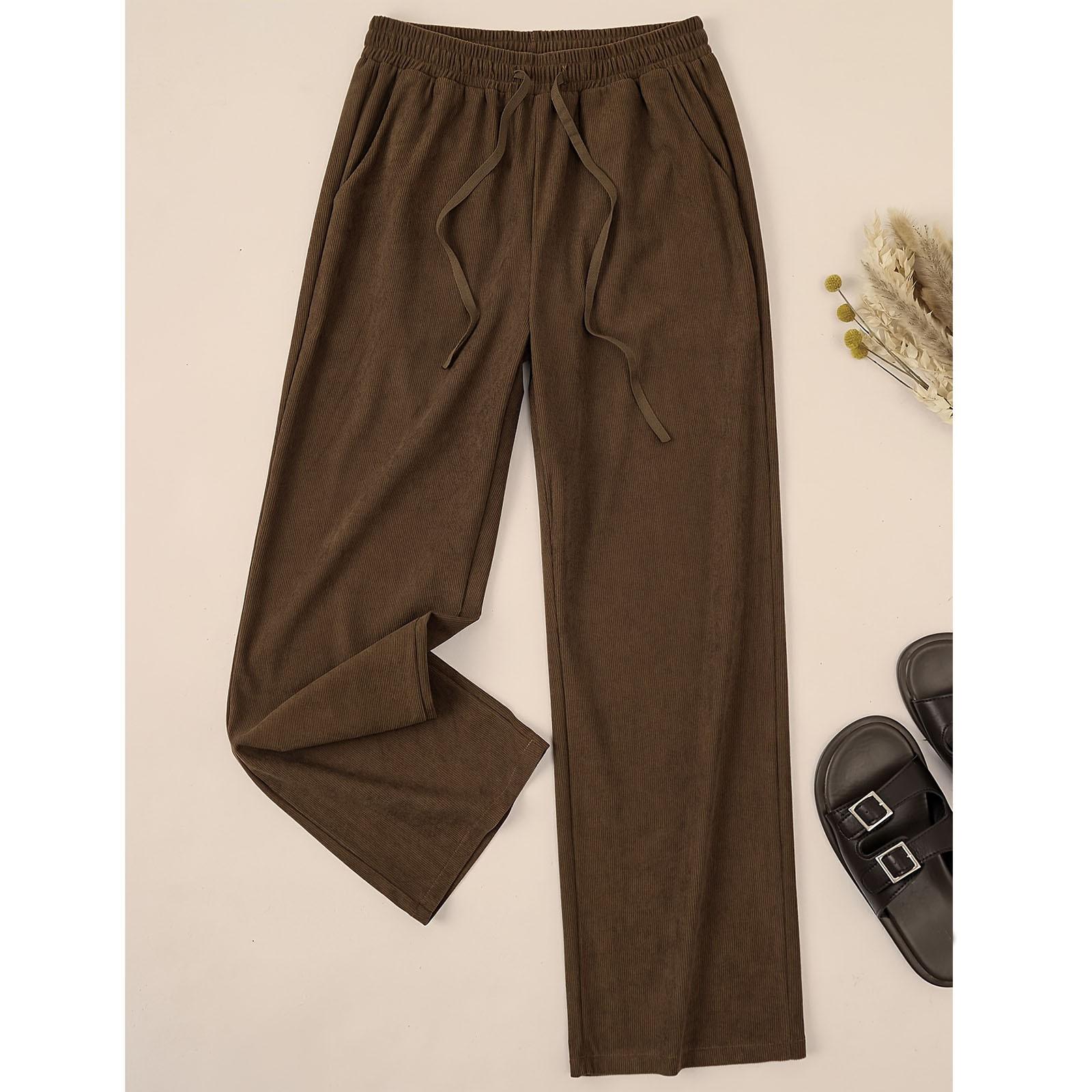 

Женские модные однотонные брюки с эластичной талией и карманами на шнурке, прямые брюки L коричневый
