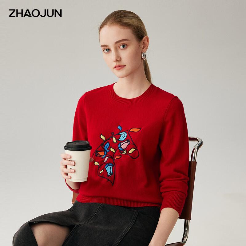 Women's Round Neck Cashmere Floral Knit Sweater