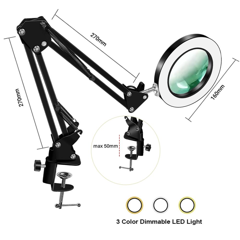 LED Vergrootglas Bureau Lamp 8X/10X Vergroting met 72LED 3-Kleuren Licht - USB-Powered voor Soldeer Reparatie en Huidverzorging Schoonheid