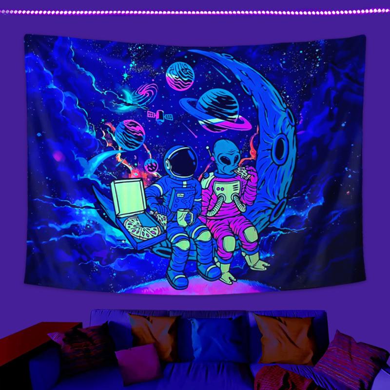 1pc Astronaut Space Fluorescent Tapestry, UV Black Light Space Alien Tapestry, Cool Galaxy Space Starry Sky Hanging