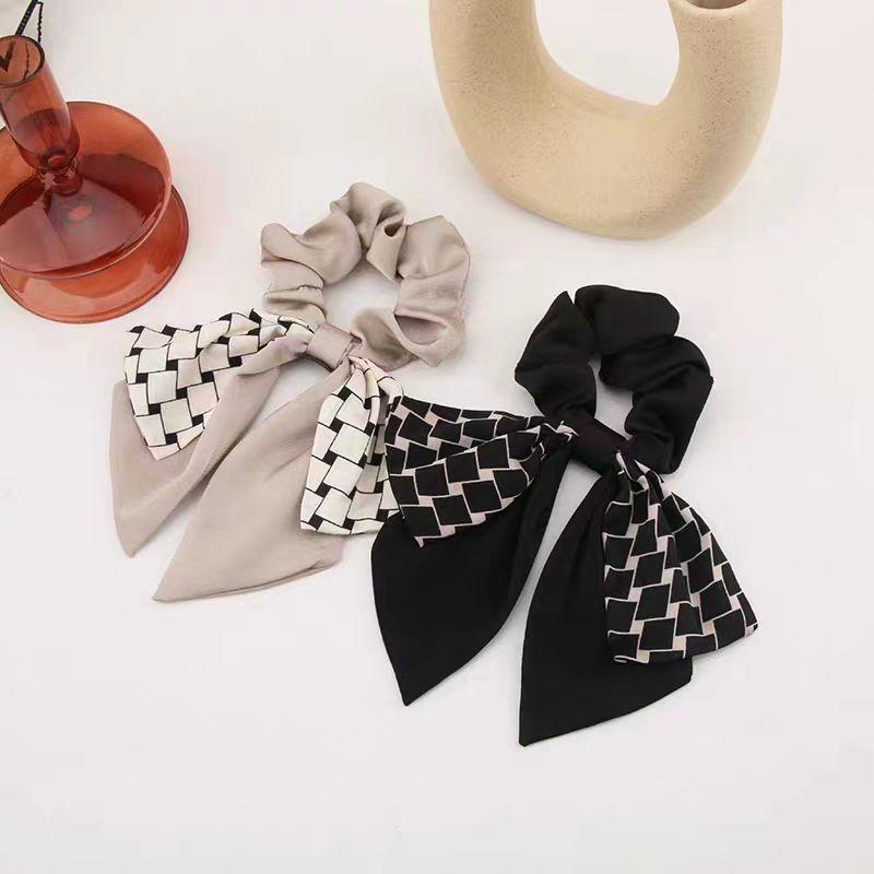 1pc Simple Plaid Ribbon, Large Intestine Headband, Elegant Bow Headband, Hair Accessory, Korean Zip Tie, Rubber Band Hair Rope