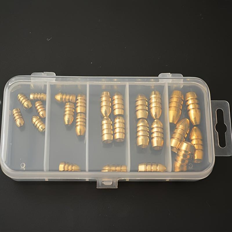 1set/25pcs Bullet Copper Set, Texas Fishing Set Accessory Combination Lua Accessories Pure Copper Counterweight, 5 Sizes Fishing Gear Supplies