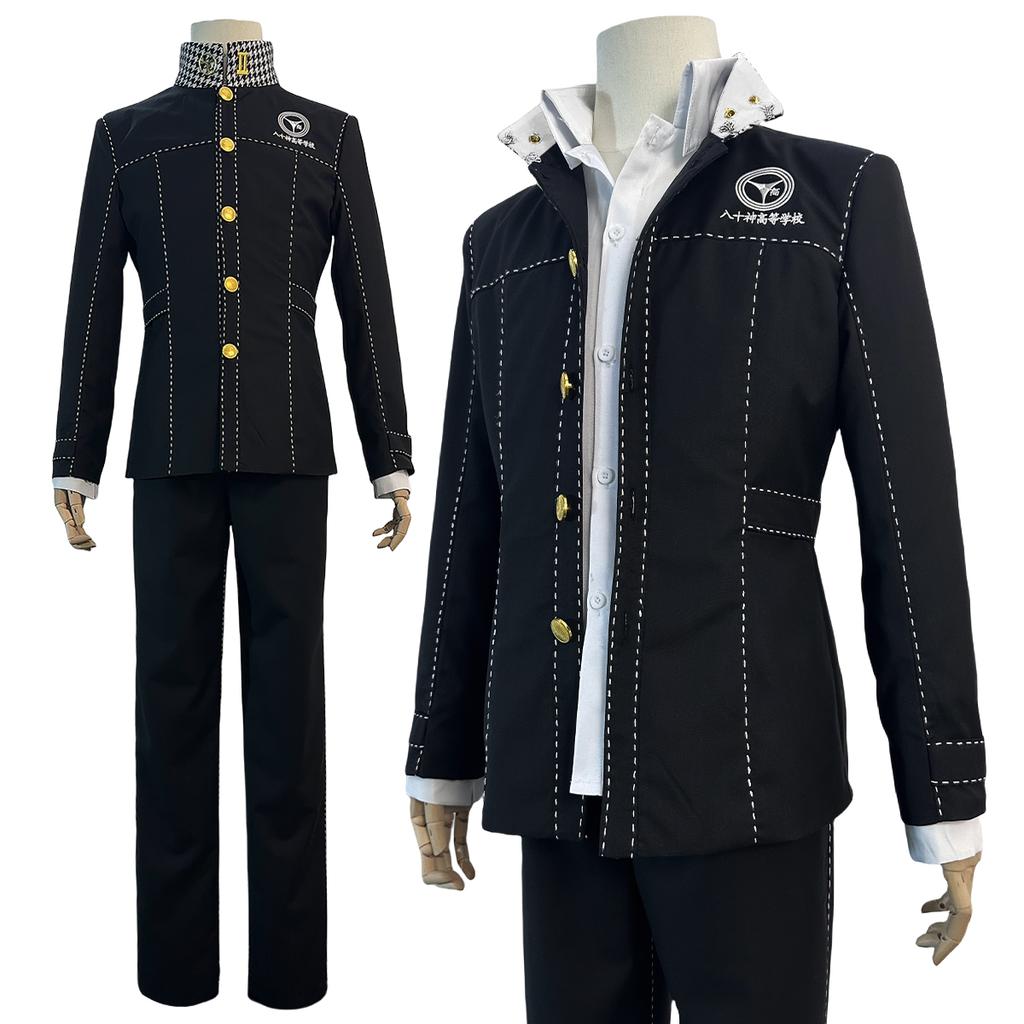 HOLOUN P4 Game Yu Narukami Cosplay Costume Wig School Uniform Embroidery Plaid Collar Suit Pants White Shirt Daily Wear