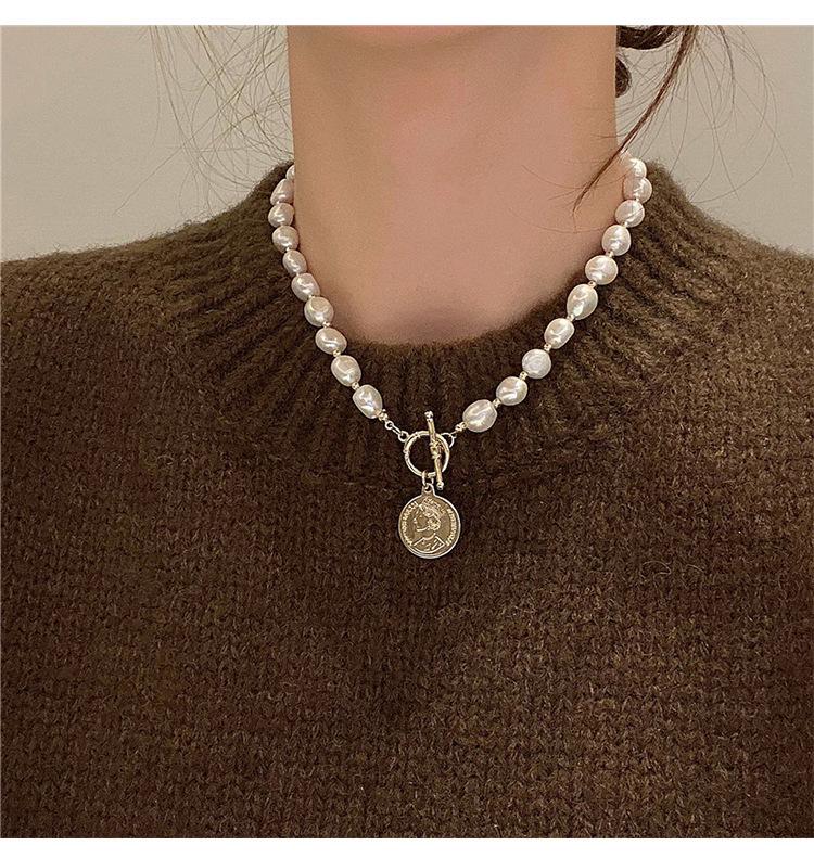 Baroque Freshwater Pearl Coin Choker with Gold Pendant - Women's OT Clasp Necklace Gift