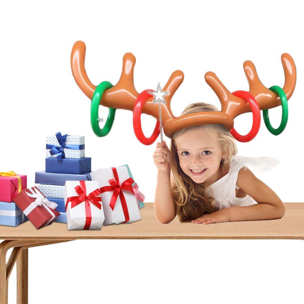 DIY New Year Decoration Christmas Game Santa Funny Reindeer Inflatable Toys Antler Hat Ring Toss