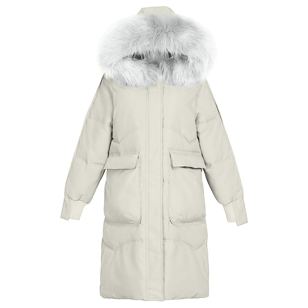Women's Fashion Long Padded Jacket Coat With Big  Collar And Thick Down Padded Jacket